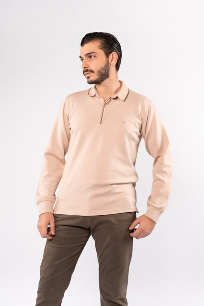 BEIGE POLO ZIPPER SWEATER