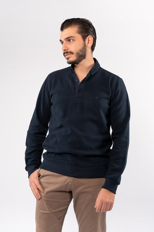 NAVY BUTTON POLO SWEATER