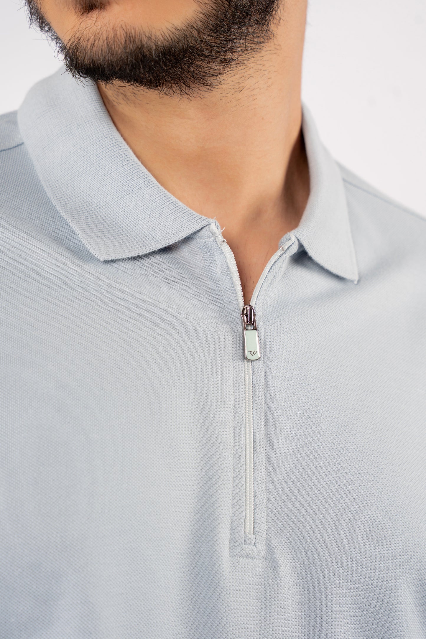 BLUE PIQUET ZIPPER POLO