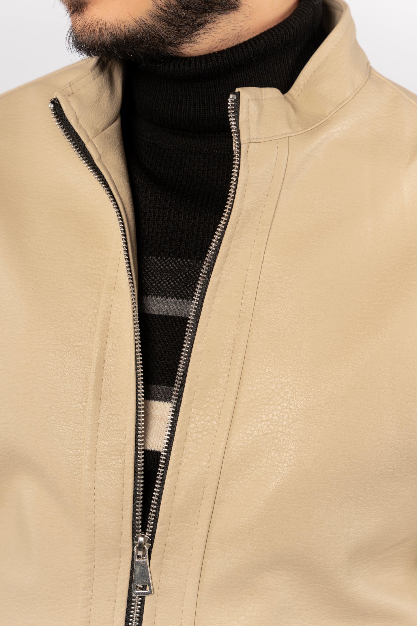 BEIGE TIMELESS LEATHER JACKET