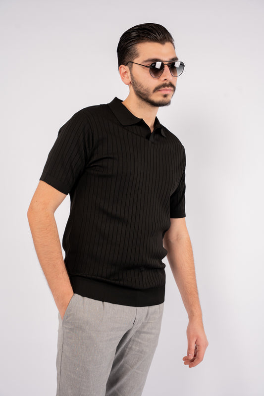 BLACK VNECK LINED POLO