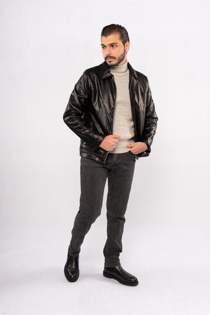 BLACK TRUCKER LEATHER JACKET