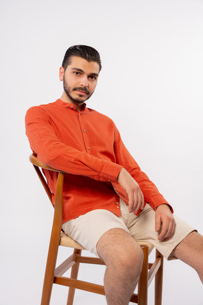 VERMILLION CHINESE LINEN SHIRT