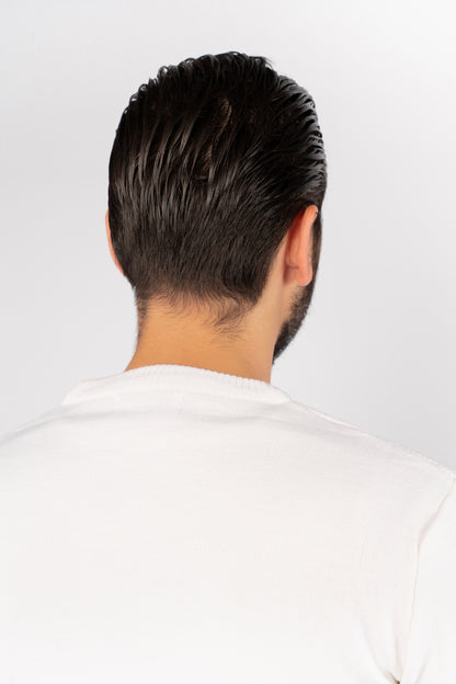 WHITE ROUND NECK PIQUET SWEATER