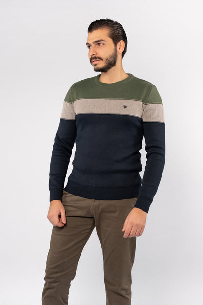 NAVY TRIO COLOR SWEATER