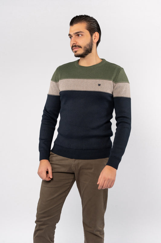 NAVY TRIO COLOR SWEATER