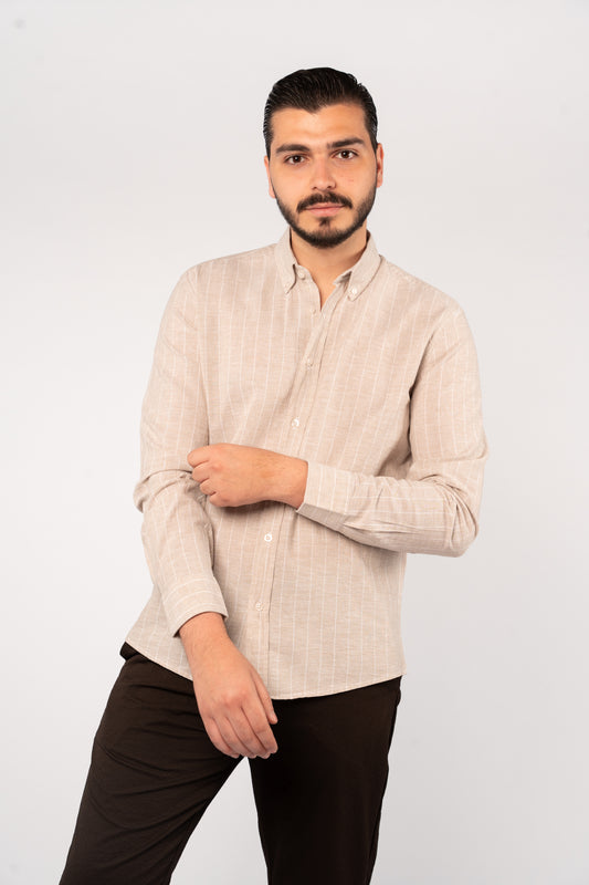 BEIGE WHITE LINE LINEN SHIRT