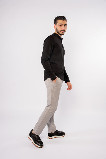 BLACK CHINESE LINEN SHIRT