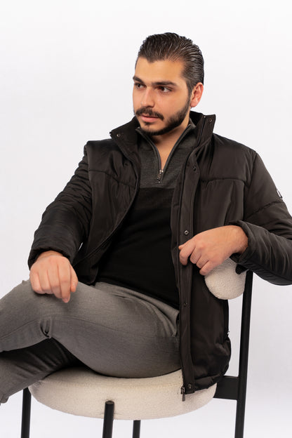 BLACK GREY CASUAL HIGHNECK ZIPPER