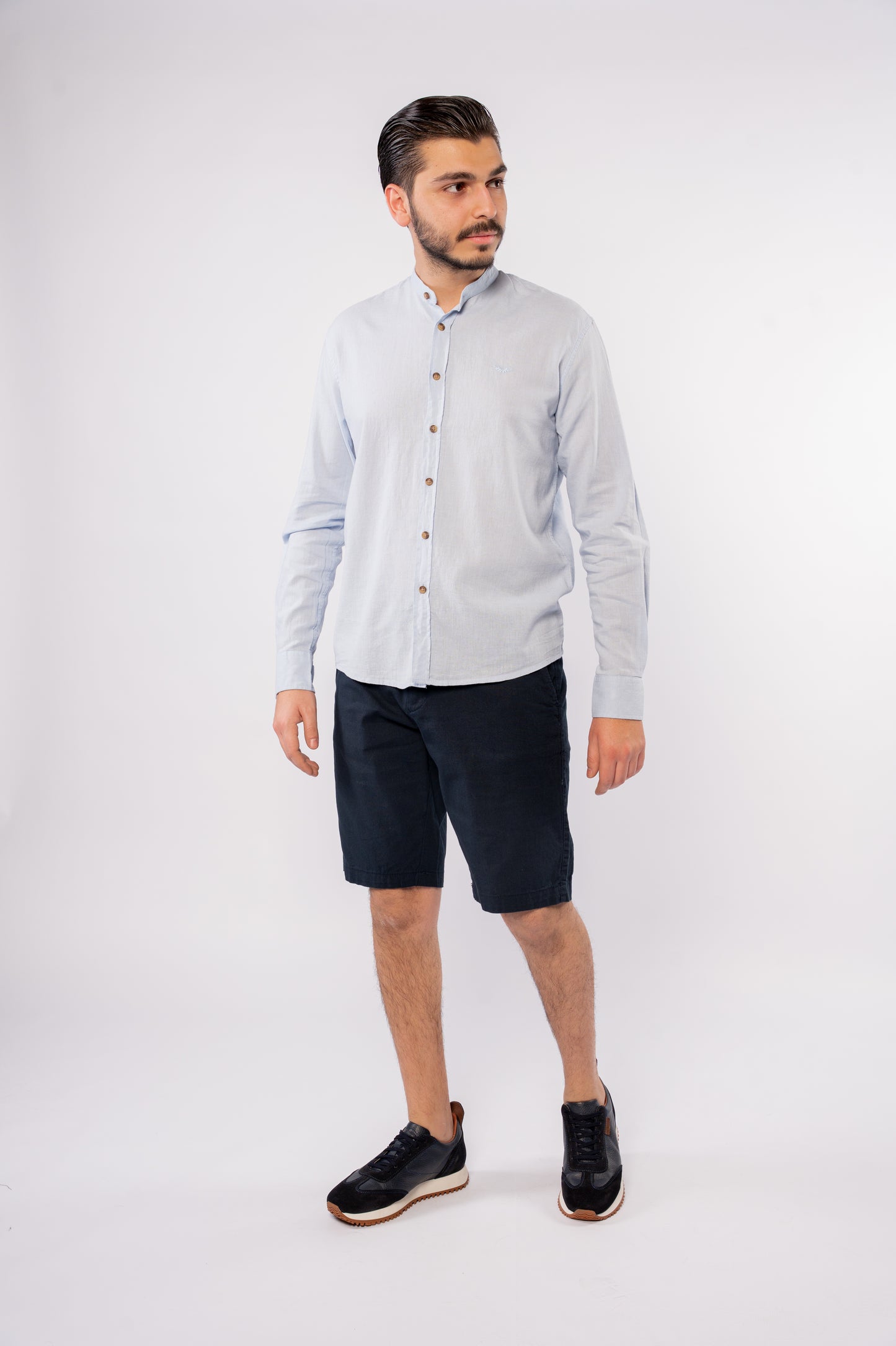 BLUE CHINESE LINEN SHIRT