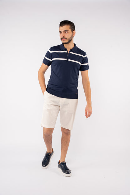 NAVY CASUAL ZIPPER POLO
