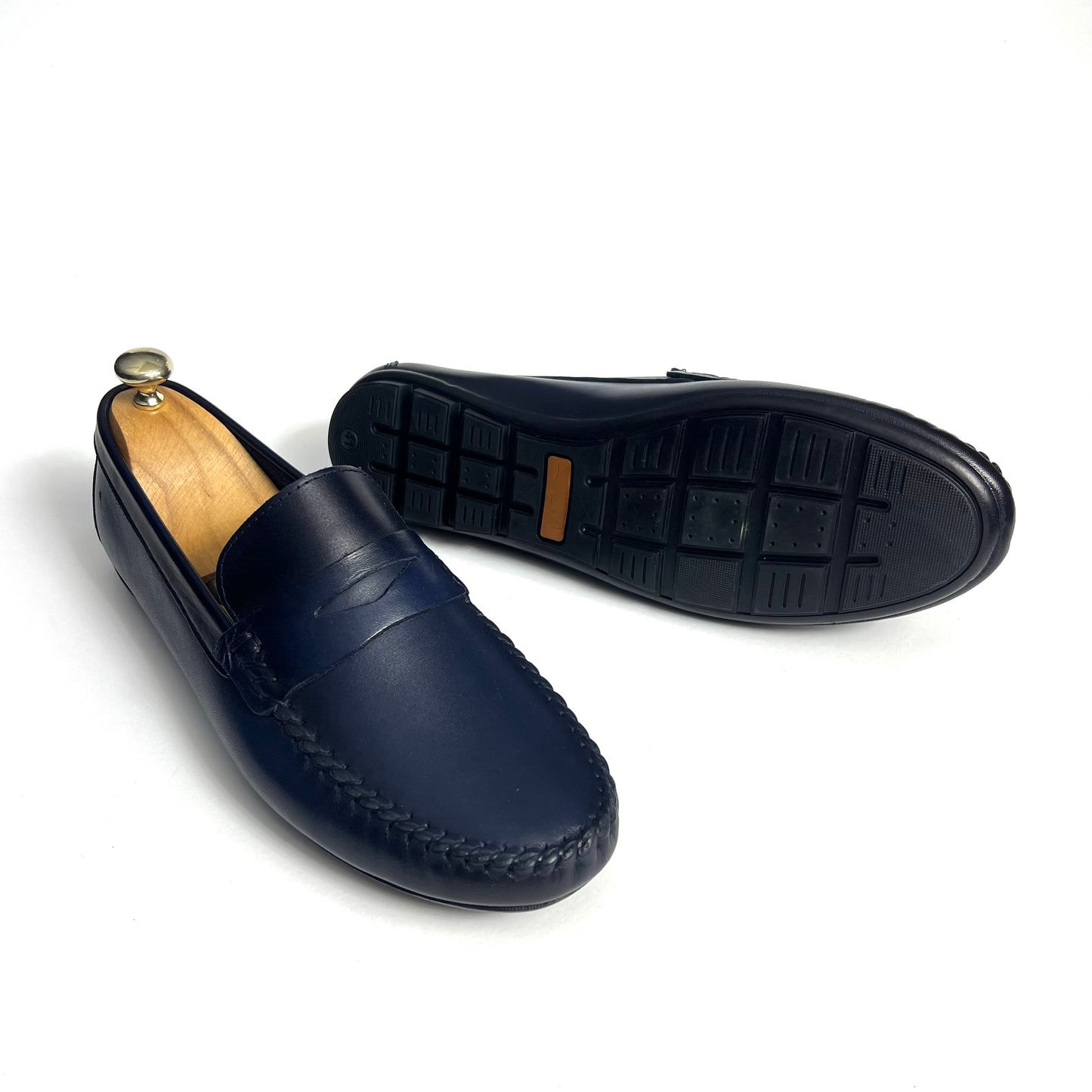 Navy Leather Penny Moccasin