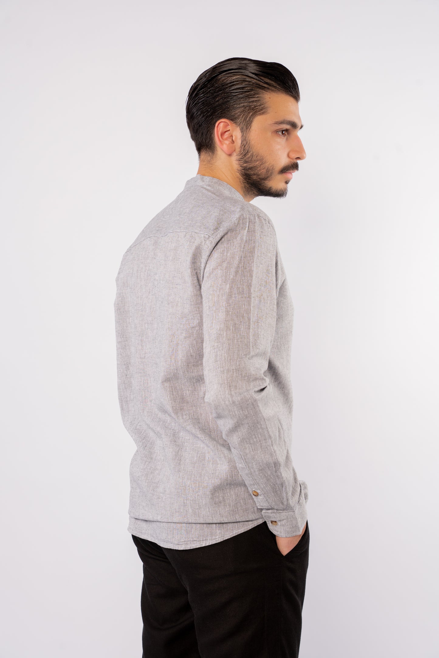 GREY CHINESE LINEN SHIRT