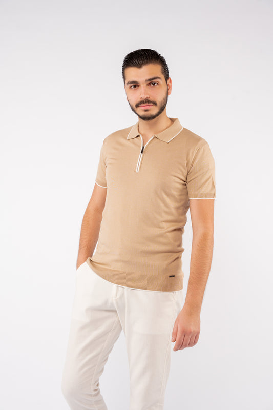BEIGE WHITE LINE POLO