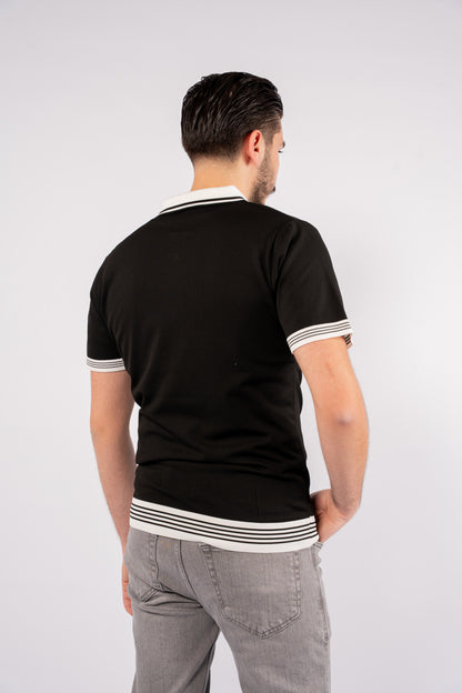 BLACK MIXED ZIPPER TRICOT POLO