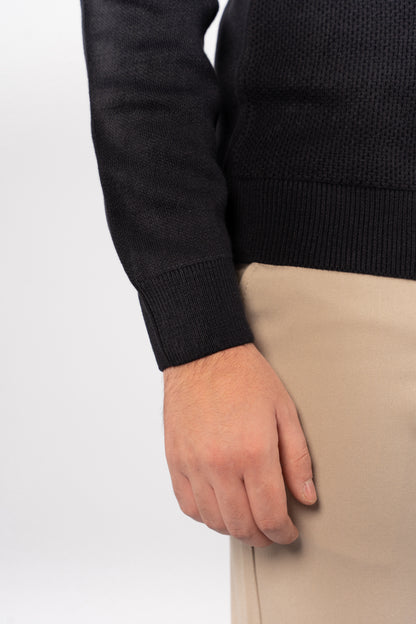 NAVY ROUND NECK PIQUET SWEATER