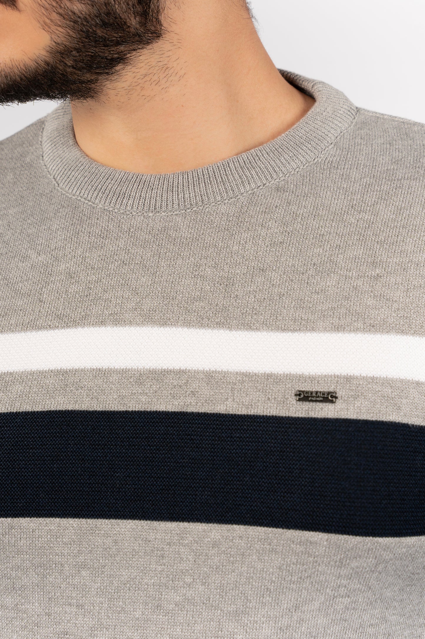 GREY DOUBLE LINE SWEATER