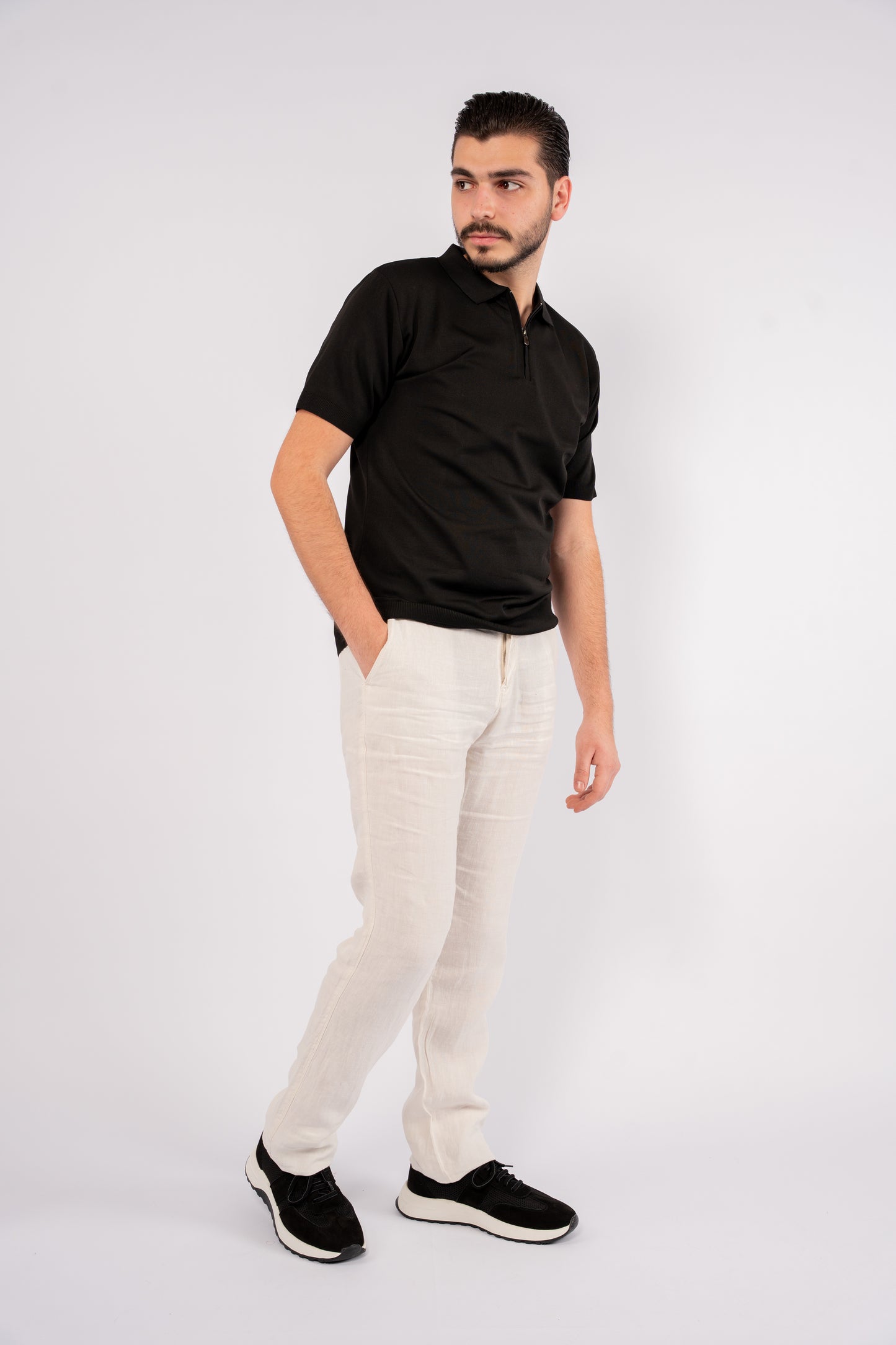 BLACK MERCERIZED ZIPPER POLO