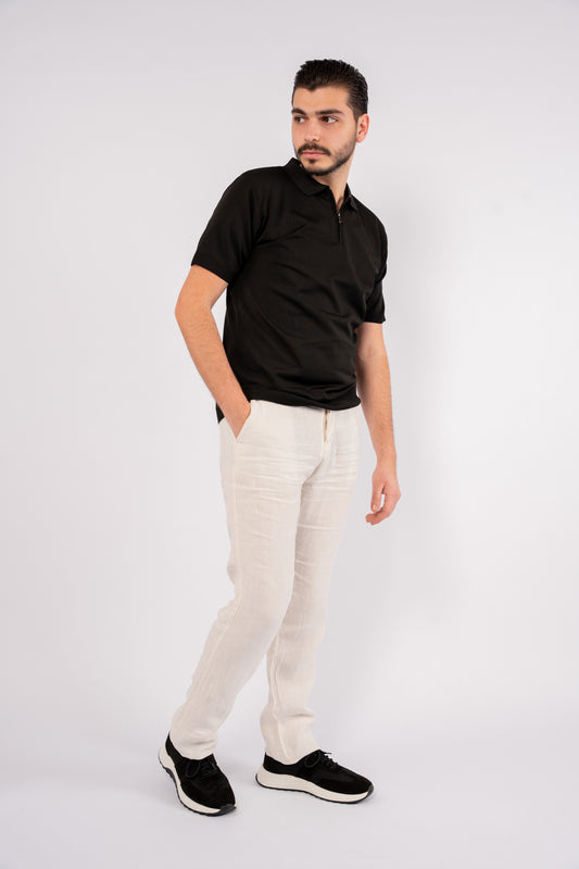 BLACK MERCERIZED ZIPPER POLO