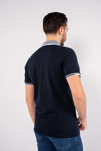 NAVY BUTTON COLLAR POLO
