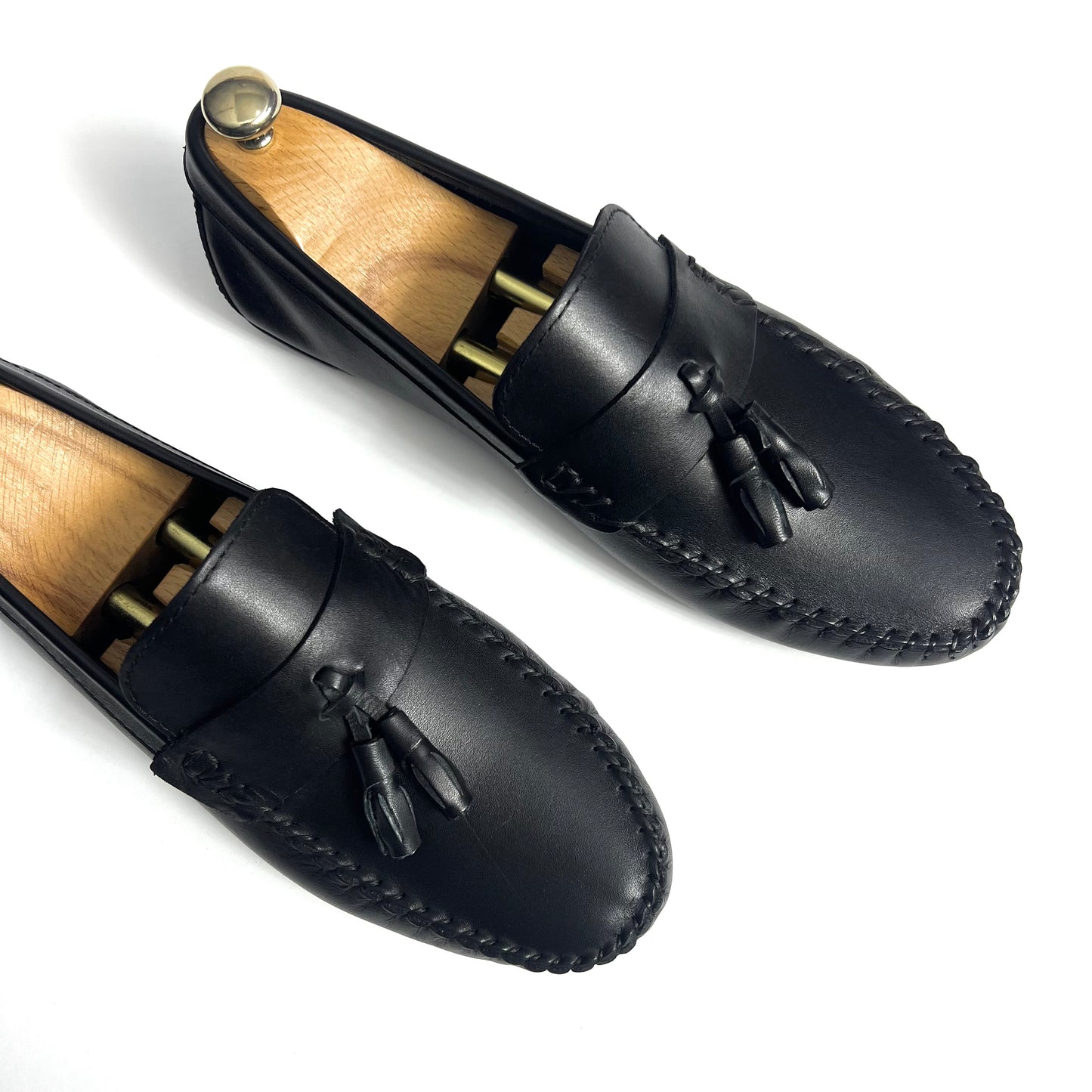 Black leather Tassels Moccasin