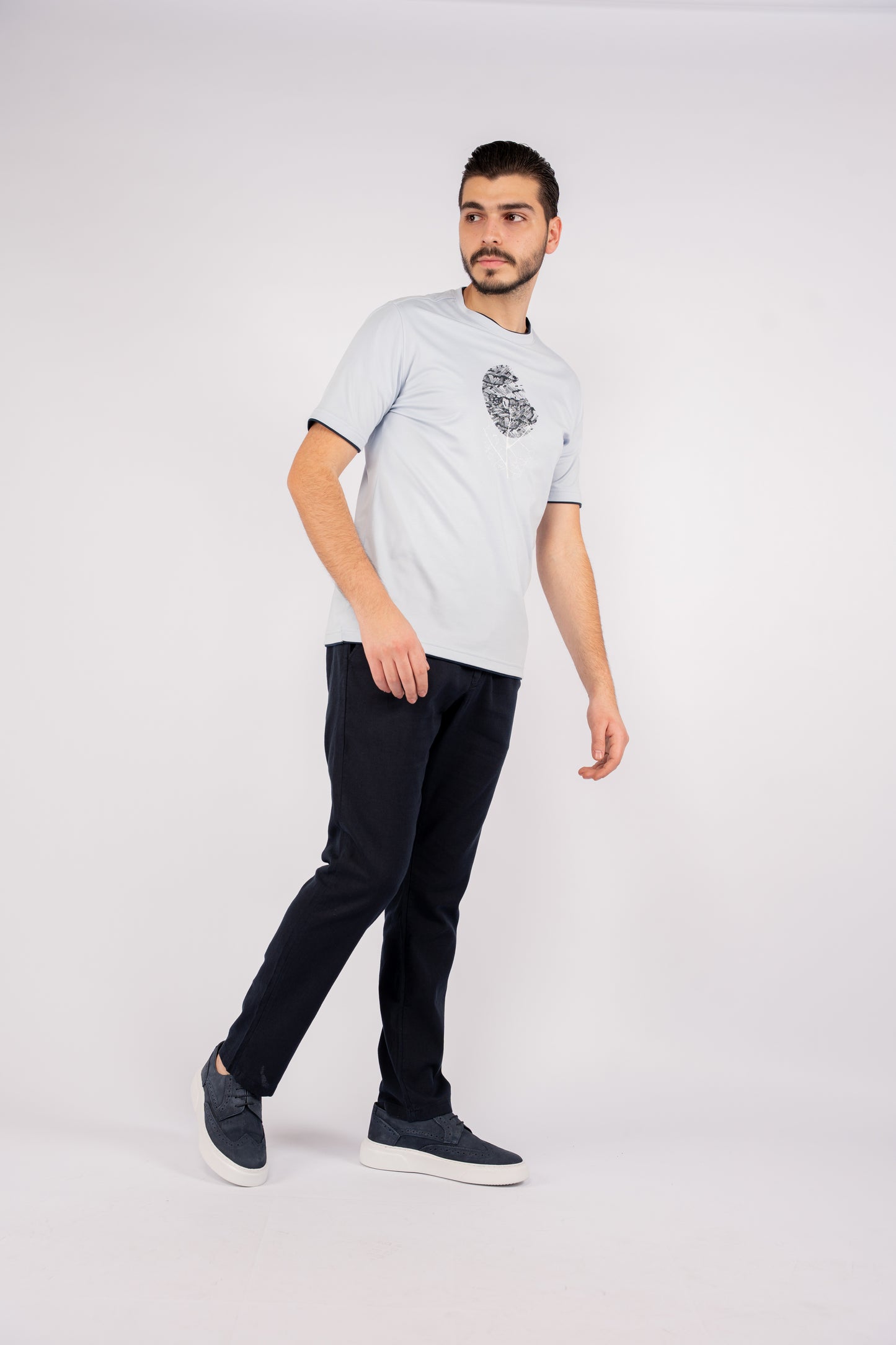 BLUE DOUBLE NECKLINE MERCERIZED TSHIRT