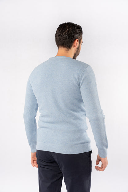 BLUE ROUND NECK PIQUET SWEATER