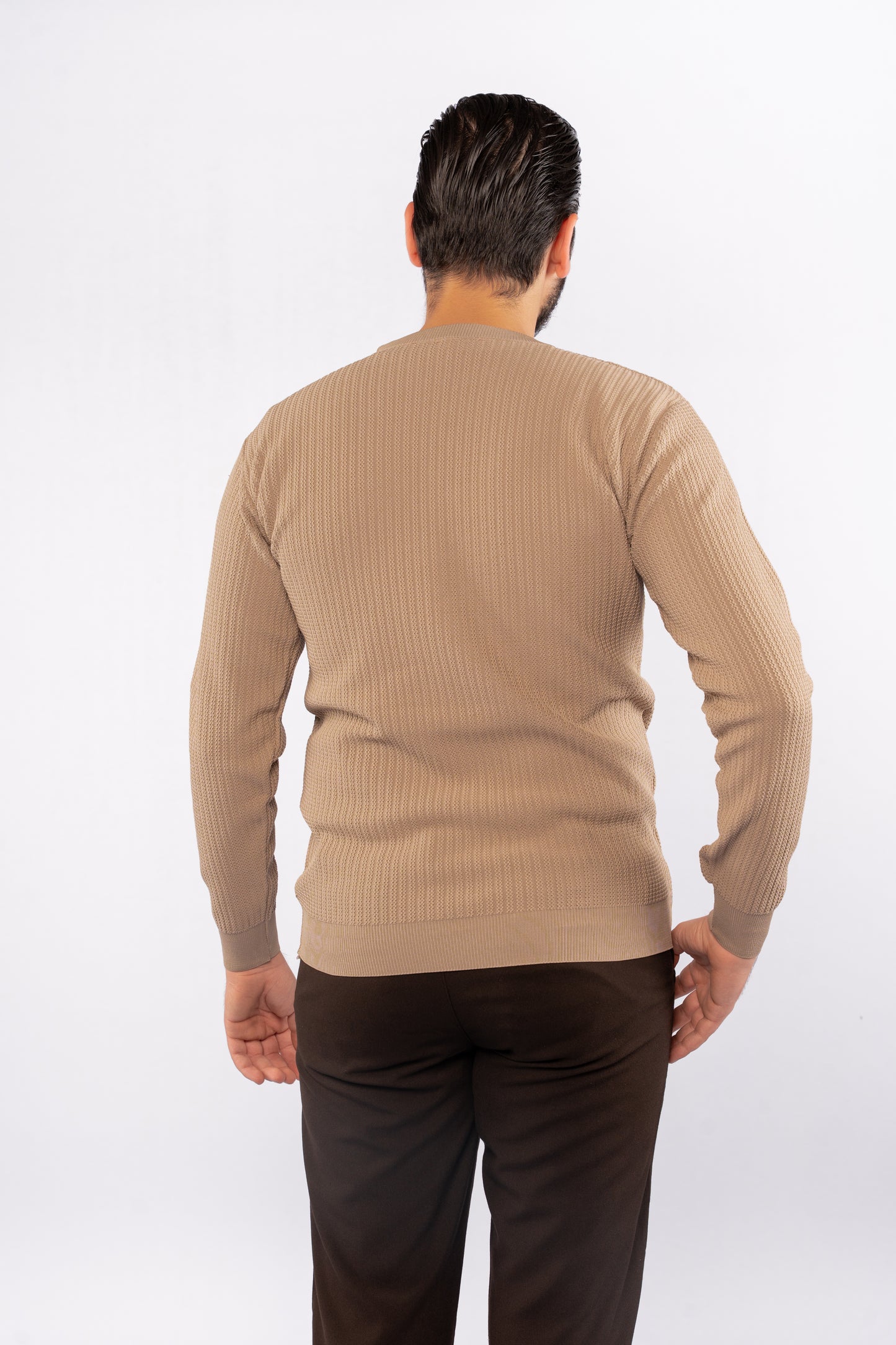 BEIGE TRICOT ROUNDNECK SWEATER
