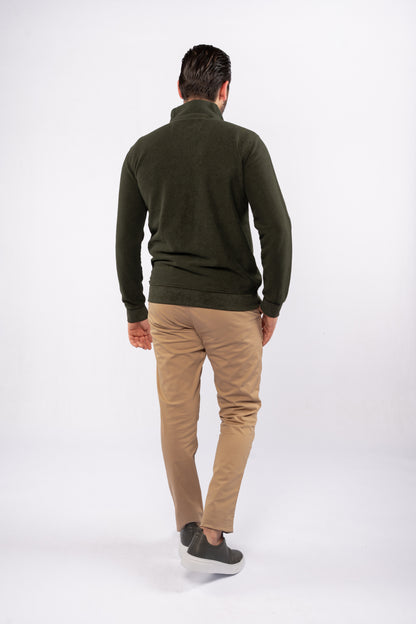 OLIVE HIGHNECK ZIPPER SWEATER