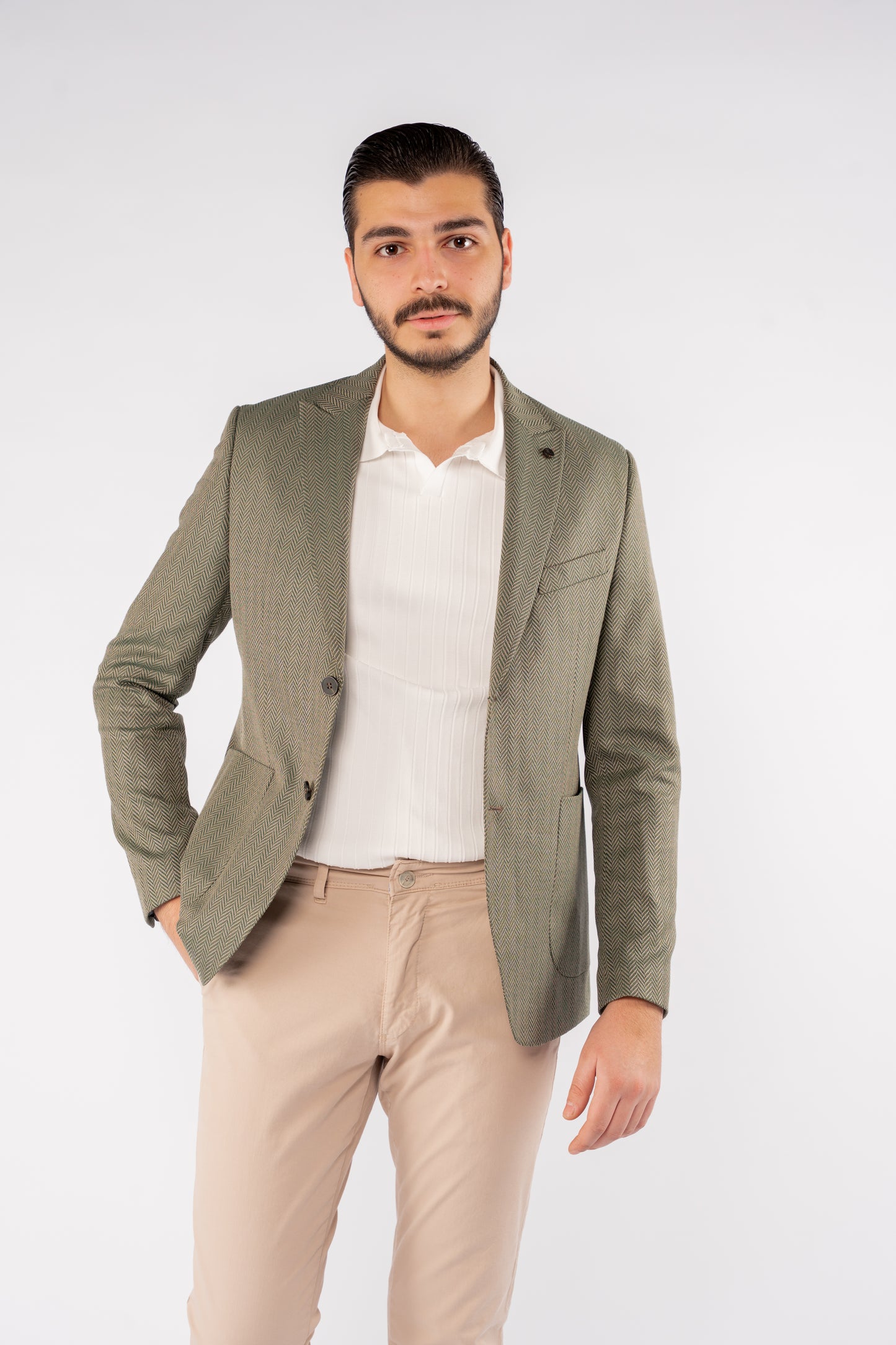 OLIVE ZIGZAG TEXTURE BLAZER