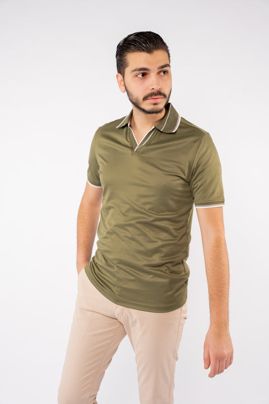 OLIVE MIXED VNECK POLO