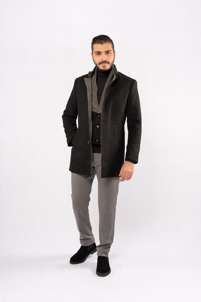 BLACK SEMI CASUAL WOOL COAT
