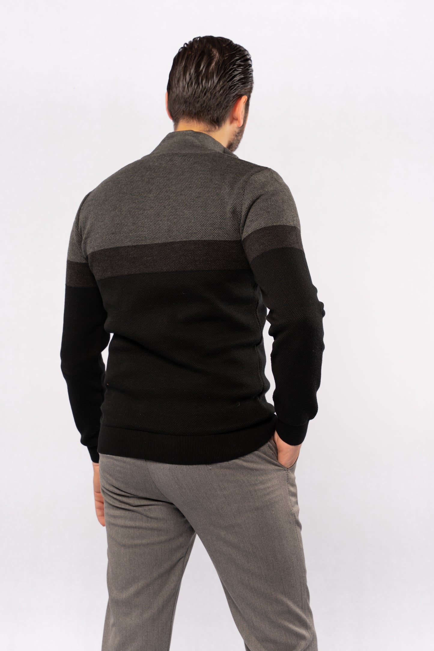 BLACK GREY CASUAL HIGHNECK ZIPPER