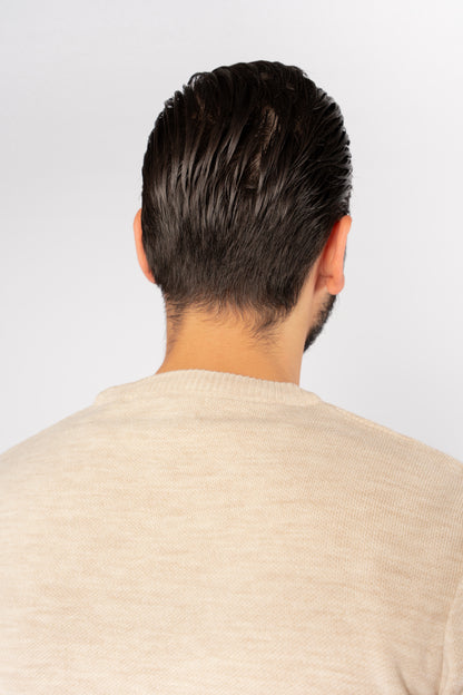 BEIGE ROUND NECK PIQUET SWEATER
