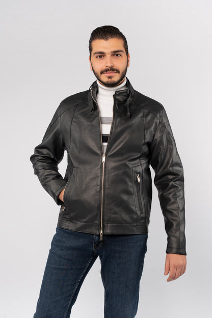 DARK NAVY CASUAL LEATHER JACKET