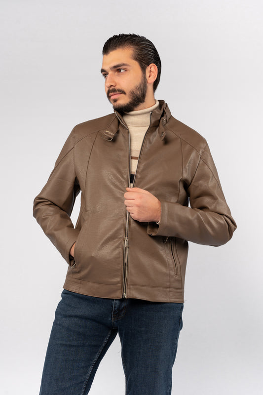 COFFEE CASUAL LEATHER JACKET