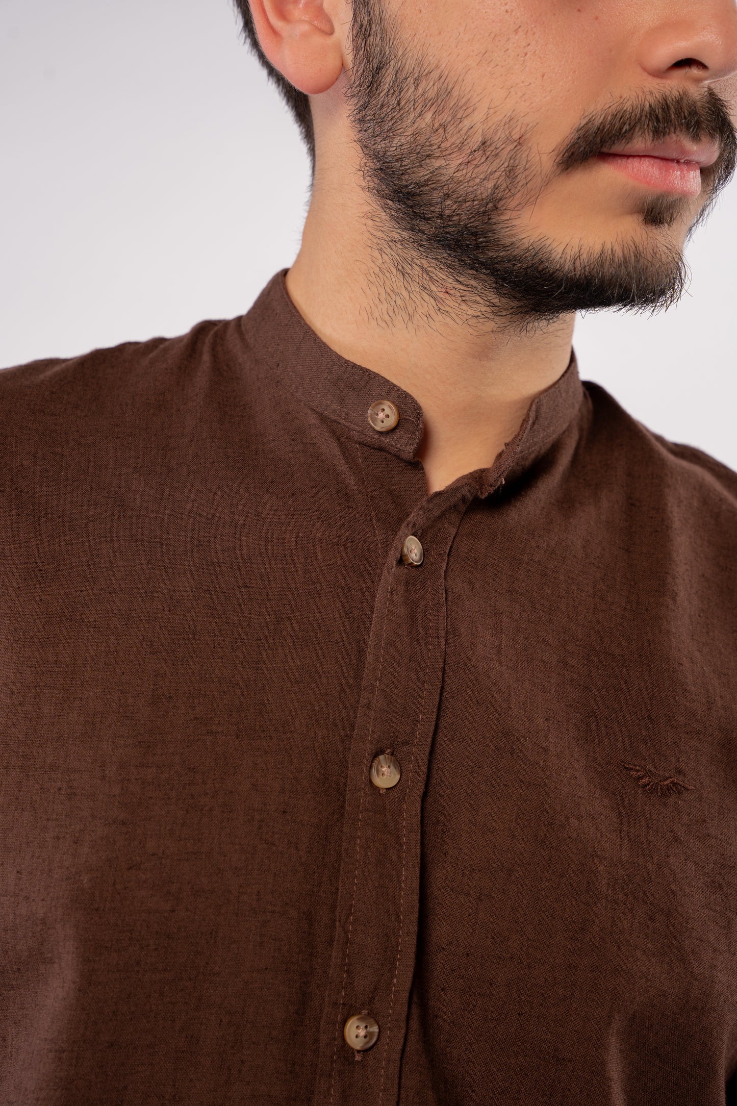 BROWN CHINESE LINEN SHIRT