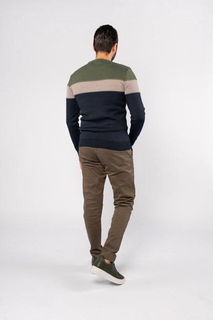 NAVY TRIO COLOR SWEATER