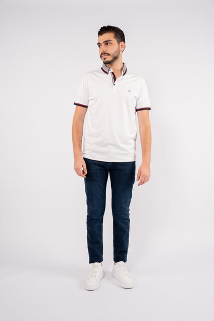 WHITE MIXED COLLAR POLO