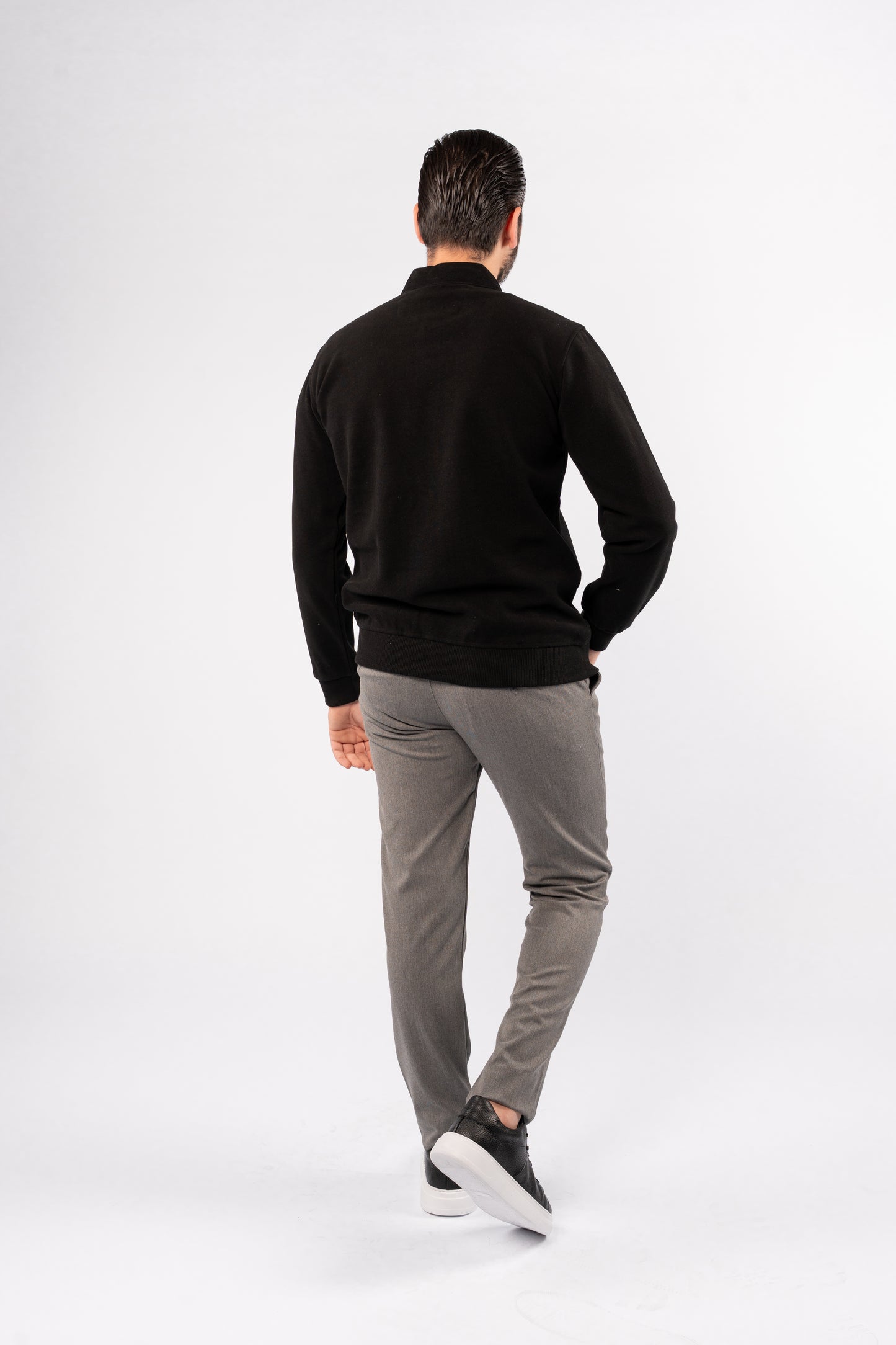 BLACK BUTTON POLO SWEATER