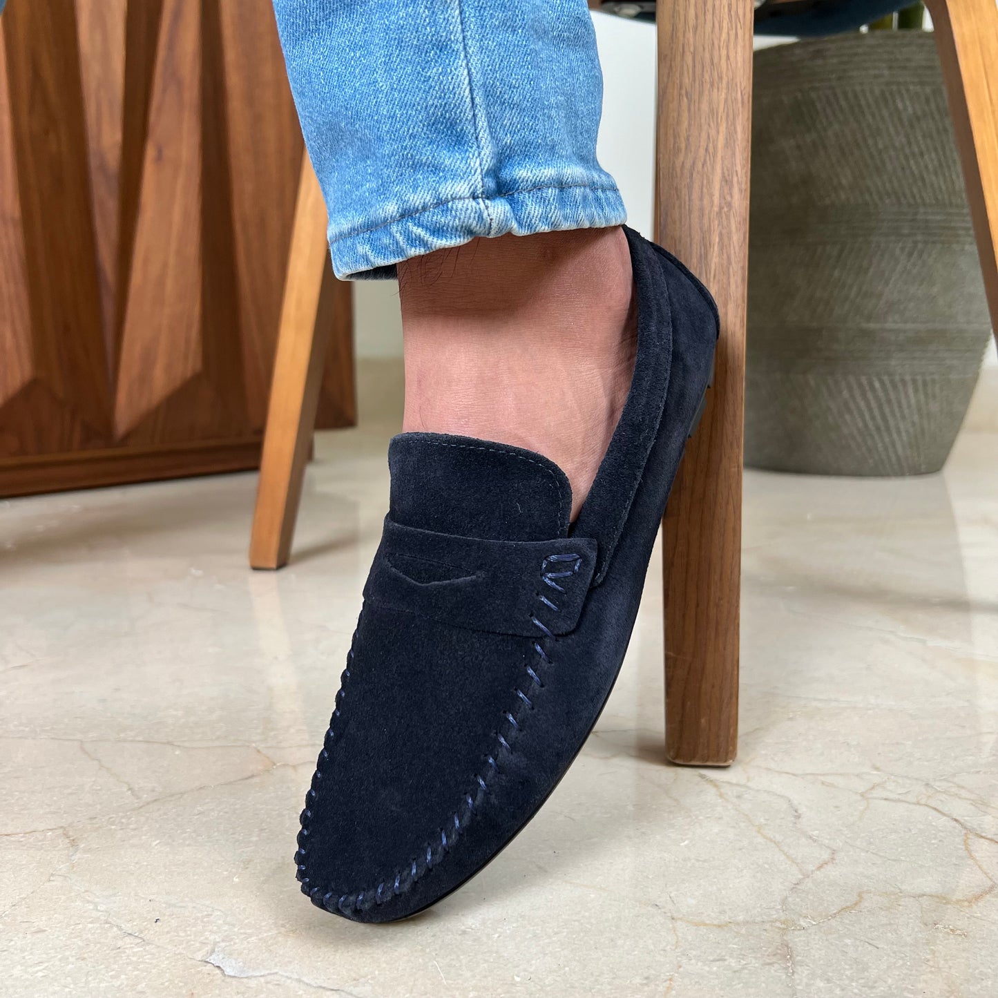 Navy Suede Penny Moccasin