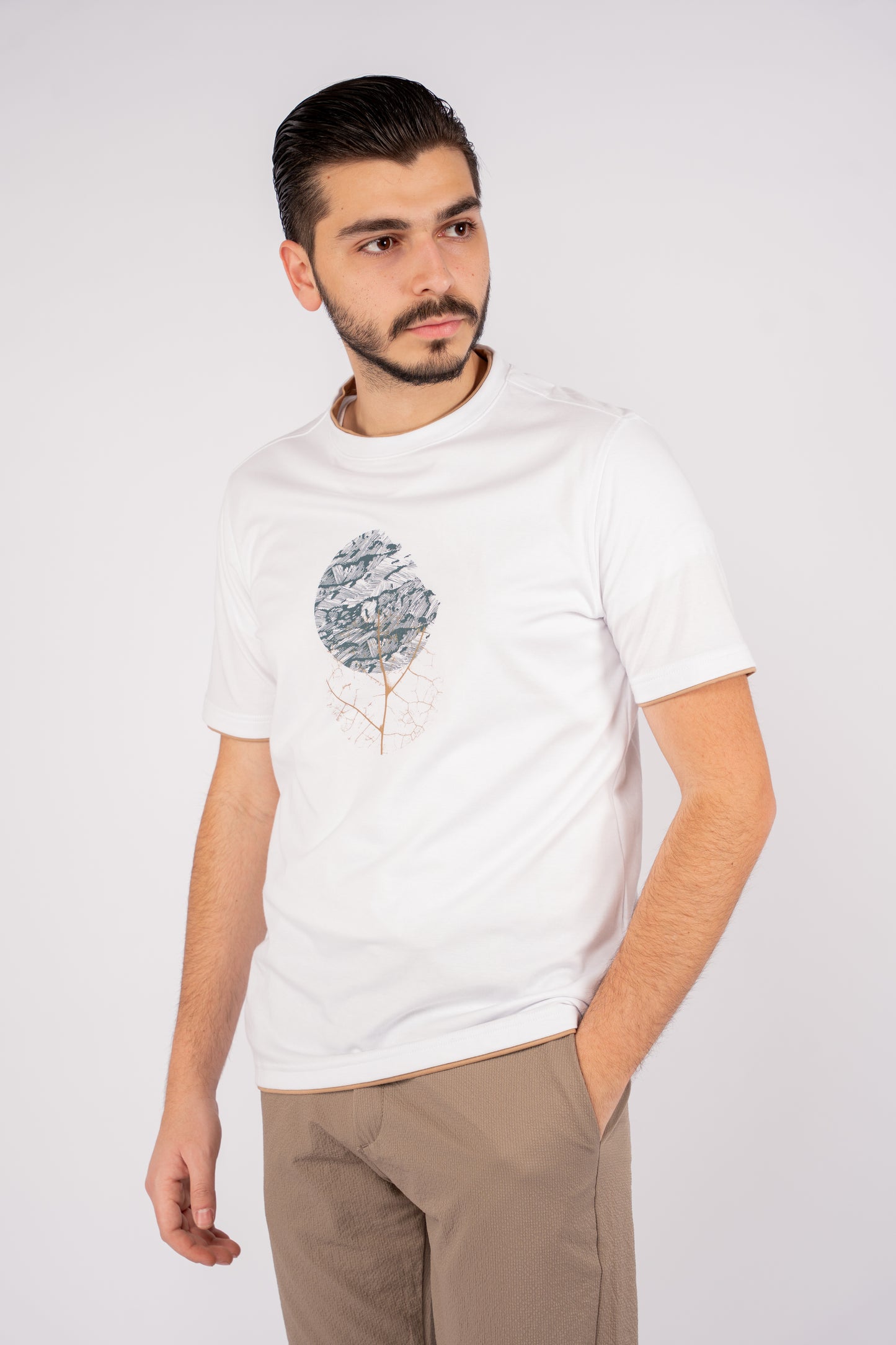 WHITE DOUBLE NECKLINE MERCERIZED TSHIRT
