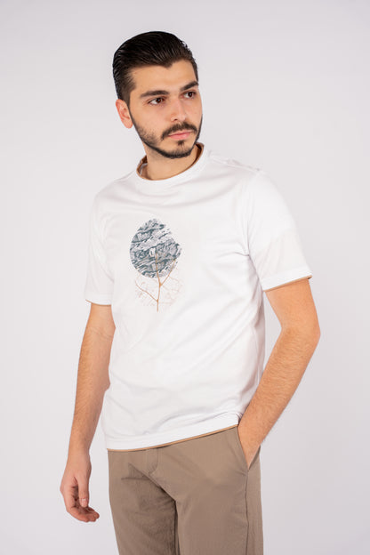 WHITE DOUBLE NECKLINE MERCERIZED TSHIRT