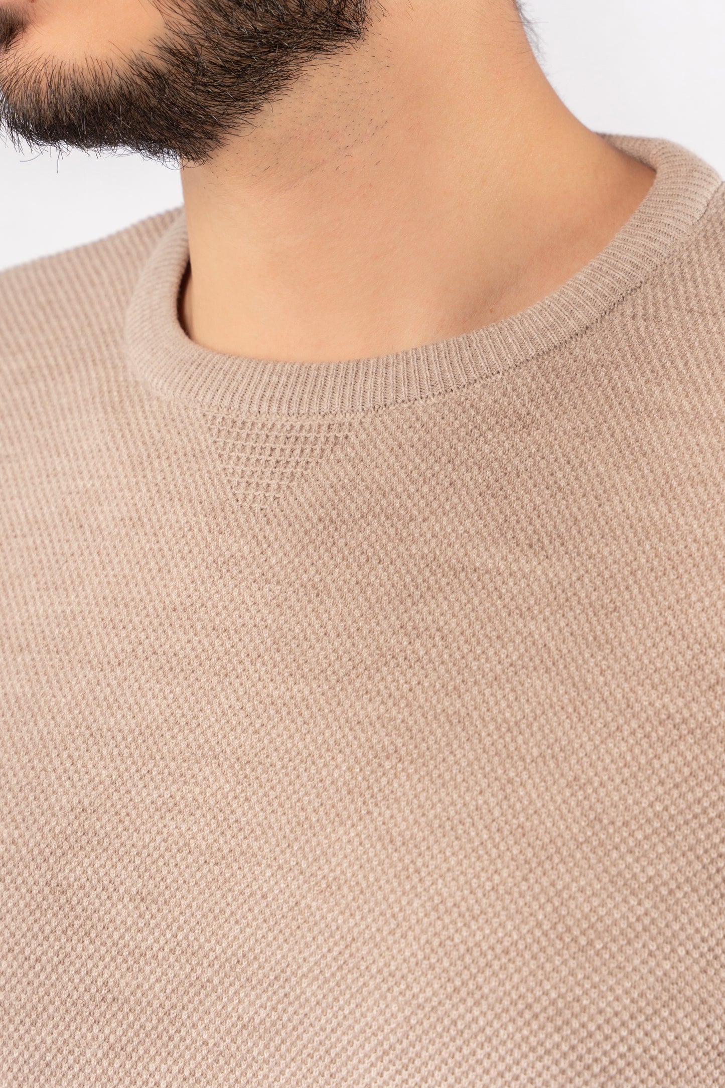 BEIGE ROUND NECK PIQUET SWEATER