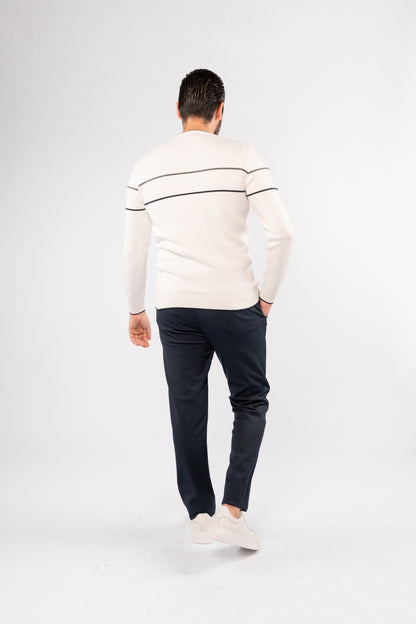 WHITE-NAVY LINE SWEATER