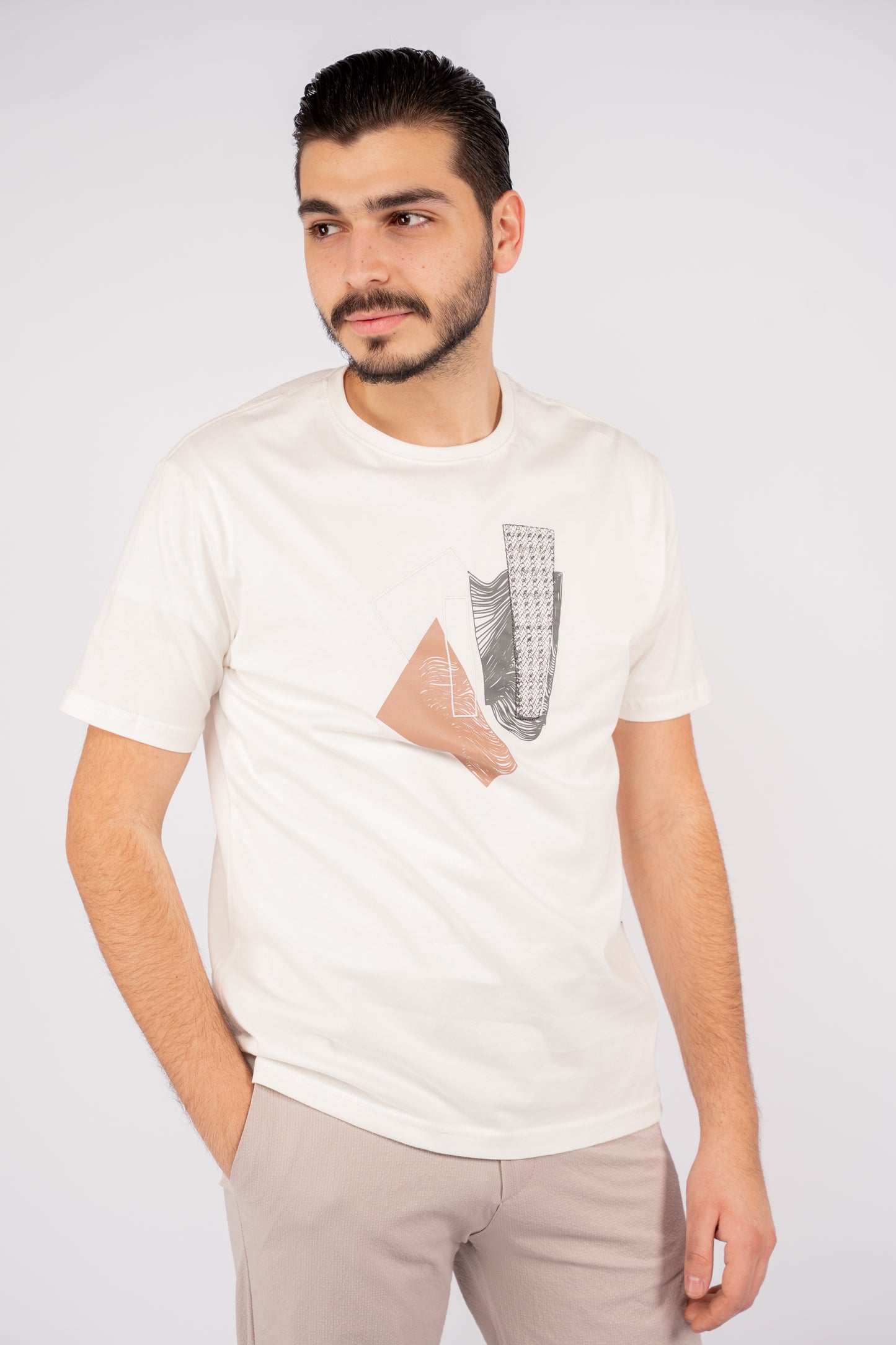 BEIGE GREY ABSTRACT TSHIRT