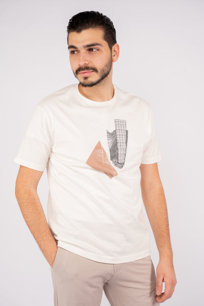BEIGE GREY ABSTRACT TSHIRT