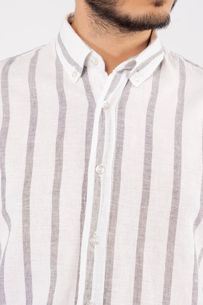 BLUE GREY LINED LINEN SHIRT