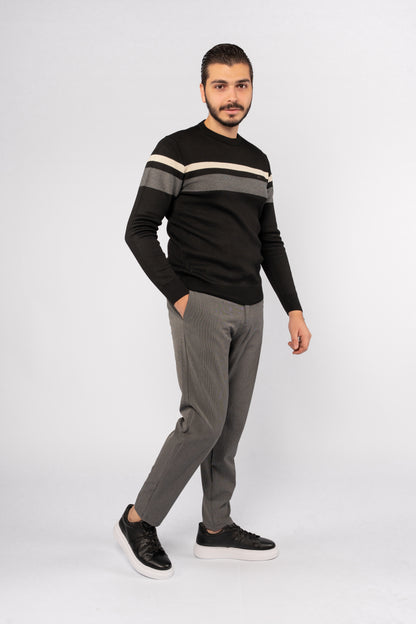 BLACK DOUBLE LINE SWEATER