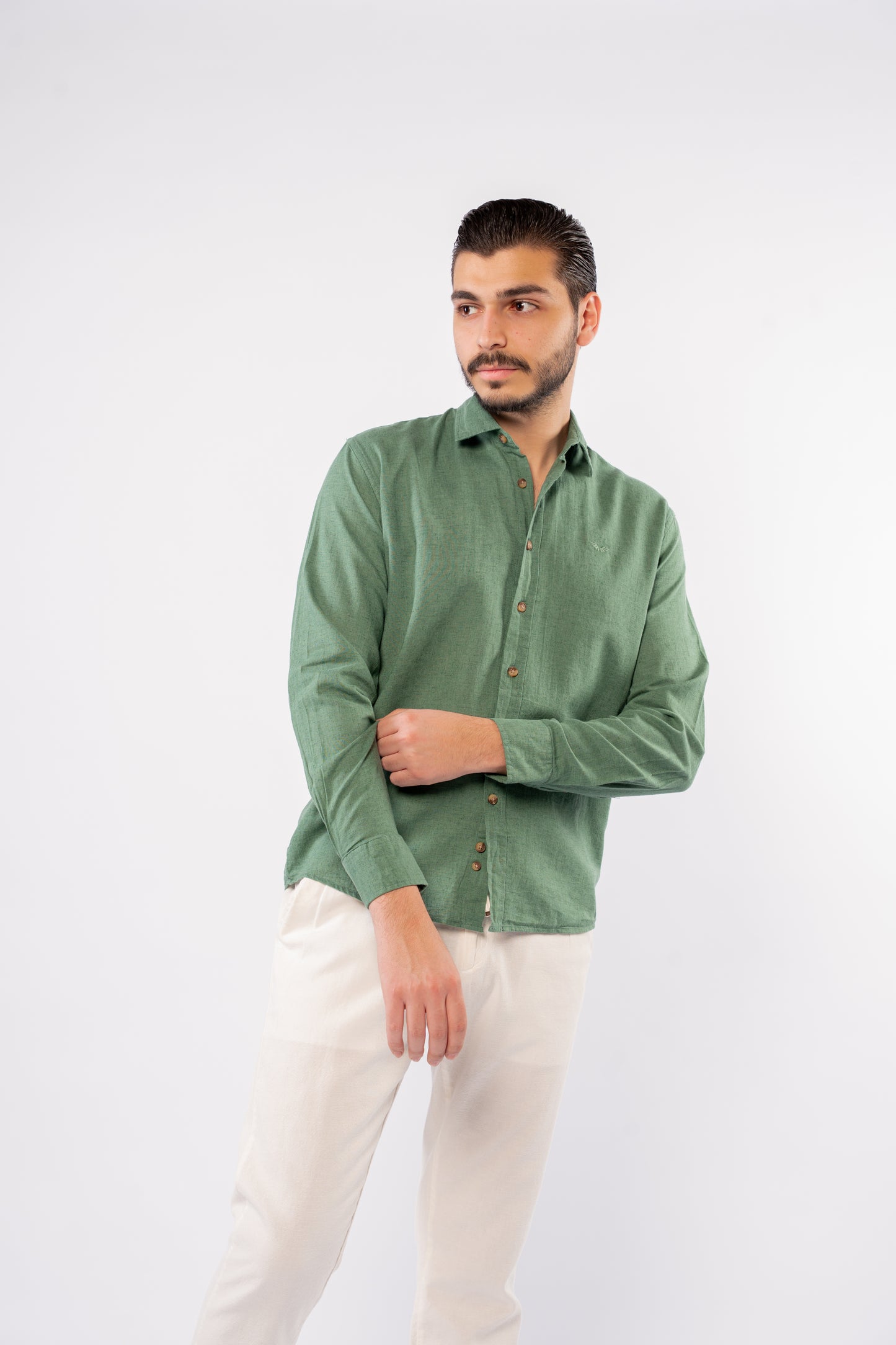 DARK GREEN LINEN SHIRT
